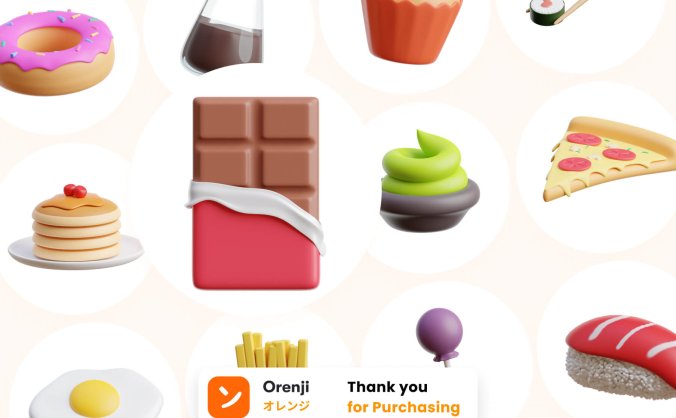 24个逼真可爱的食物饮料3D图标素材