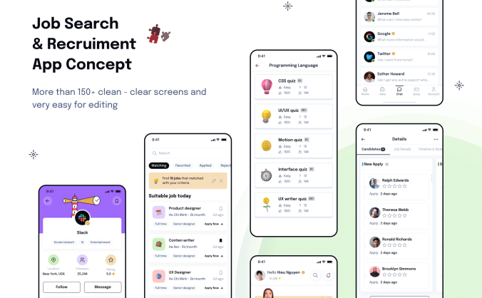 150个设计简洁精美的找工作求职应聘APP UI界面素材包