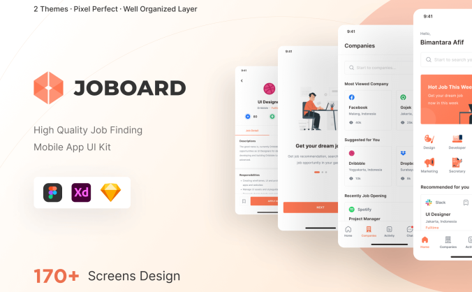 80个黑白背景的橙色求职工作招聘简历相关APP UI界面
