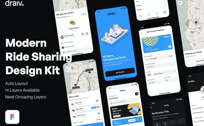 完整的骑车出行共享单车应用APP UI界面（Figma）