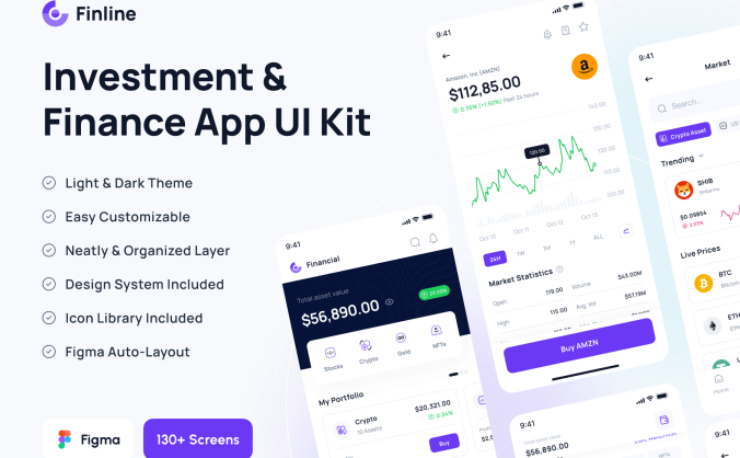 130个紫色金融投资货币相关APP UI界面素材包