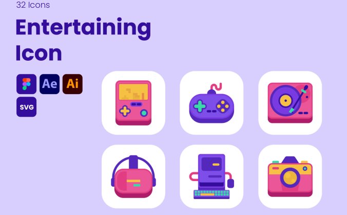 32个卡通有趣的移动端图标素材包