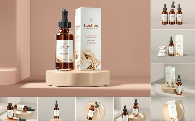 高精度化妆品化妆瓶包装样机PSD素材包