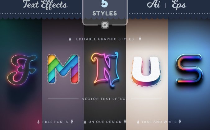 色彩丰富梦幻风格可编辑AI图层样式 (AI,EPS)