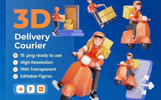 快递员/外卖小哥骑电瓶车3D插图