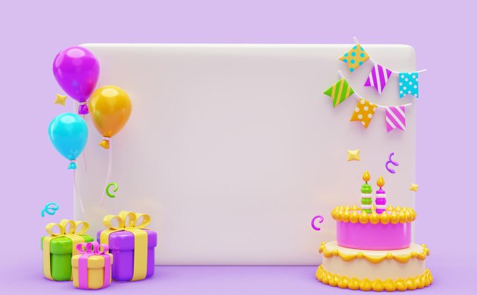 15个3D渲染出的生日横幅PSD格式