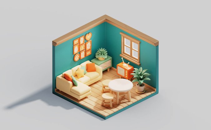 17个精致的2.5D房间主题插图（PSD）
