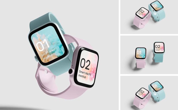 风格华丽的苹果智能手表样机PSD素材包