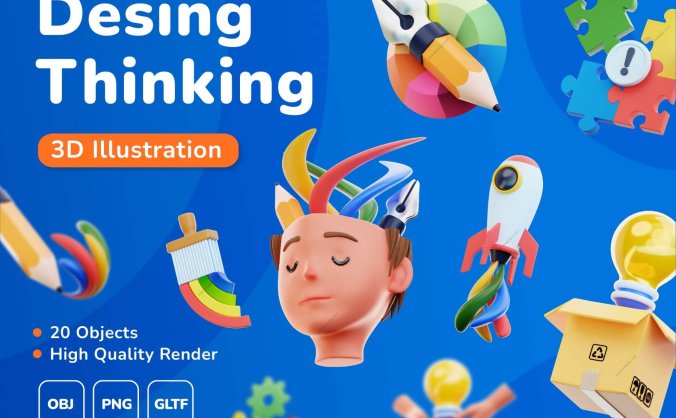 20个思维学习创意3D设计图标素材包