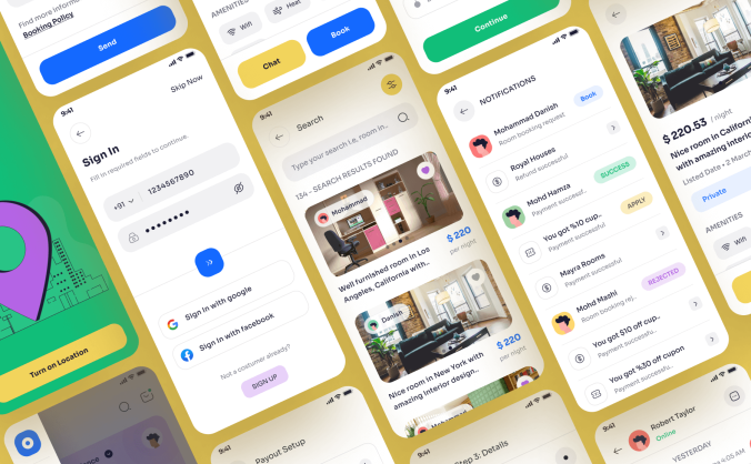 一套色彩优雅的房间预订APP UI界面素材包