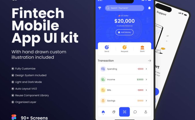 90个蓝色金融科技移动APP UI界面素材包