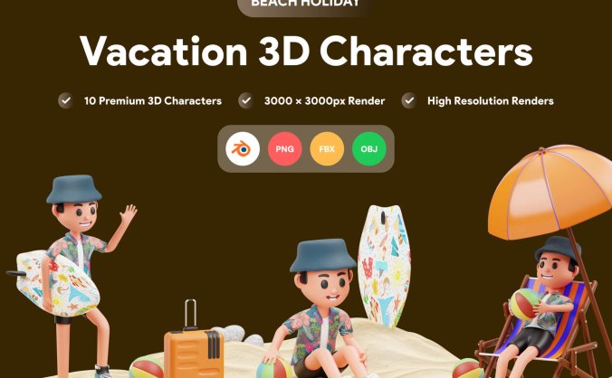 10个休闲度假3D人物插画素材包