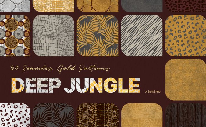 30个黄金图案丛林植物矢量背景图片素材包(AI,EPS,PNG)