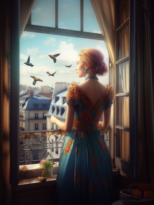 望向窗户的优雅女士