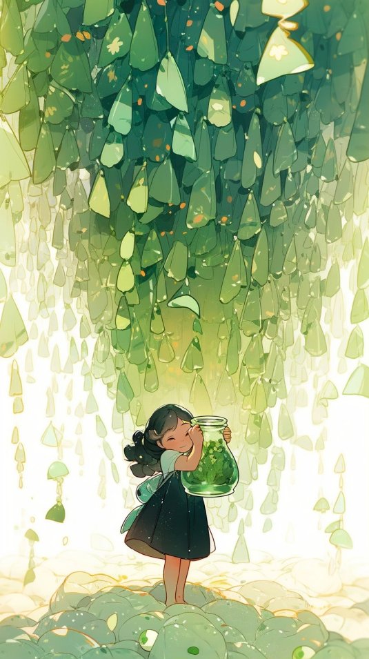 midjourney生成绿色谷雨雨水节气海报