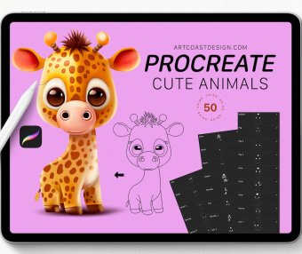 50个可爱的procreate动物笔刷素材包