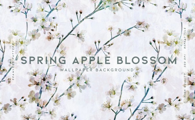 绿色带有春天气息苹果开花花卉背景JPG图片素材