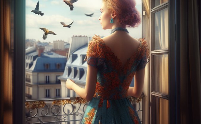 望向窗户的优雅女士