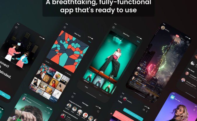 50个酷黑风格社交主题APP UI界面素材包(Figma)
