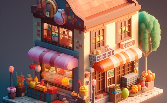 Midjourney生成超复杂3D杂货店场景