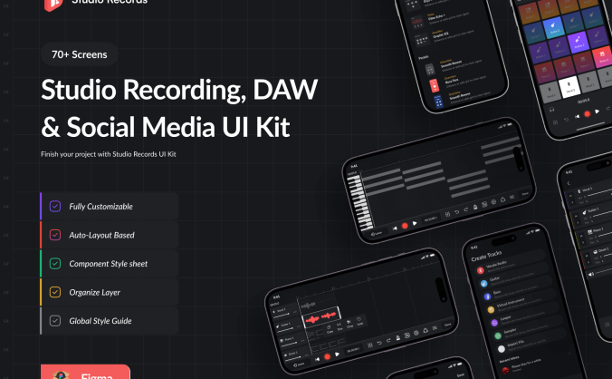 70个风格独特的黑色音乐播放社交APP UI界面素材包(Figma)