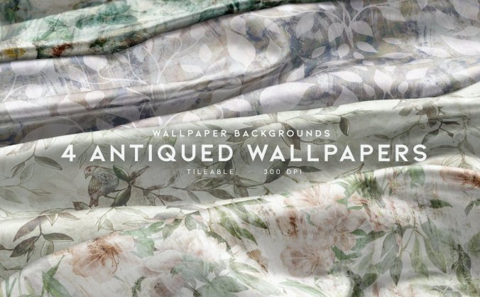 4张高品质复古花卉壁纸图案JPG素材包