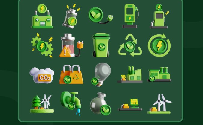 20个漂亮的绿色充电桩电池风车能源主题ICON图标素材包(Blender)