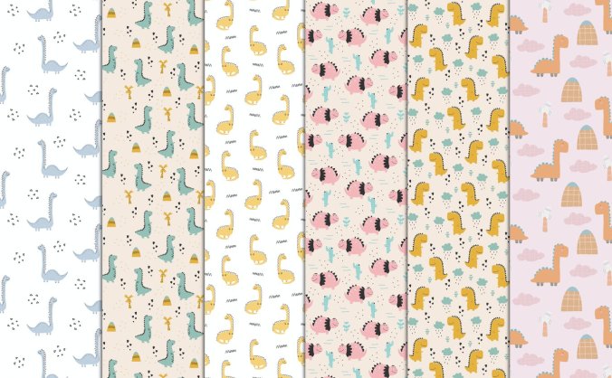 造型可爱的恐龙矢量图案素材包 (AI,EPS)