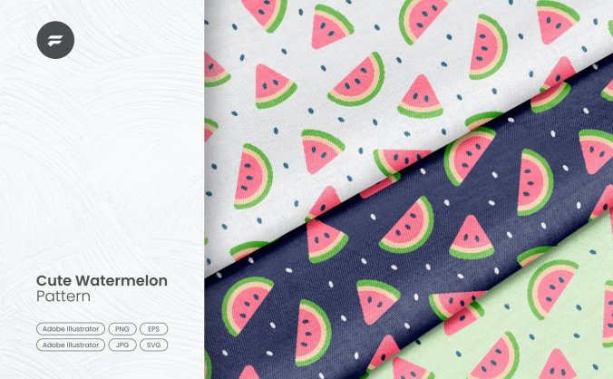 可爱西瓜图像矢量背景图案素材(AI,EPS,JPG,PNG,SVG)