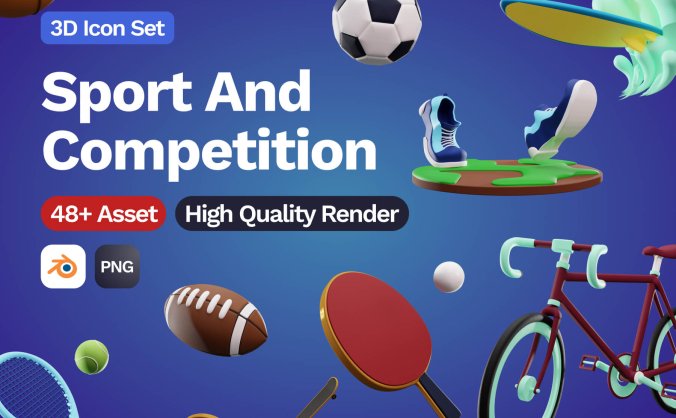 48个运动比赛相关的3D图标素材包