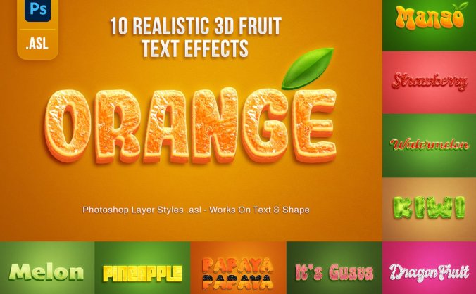 10个时尚逼真的3D立体立体字图层样式PS动作素材