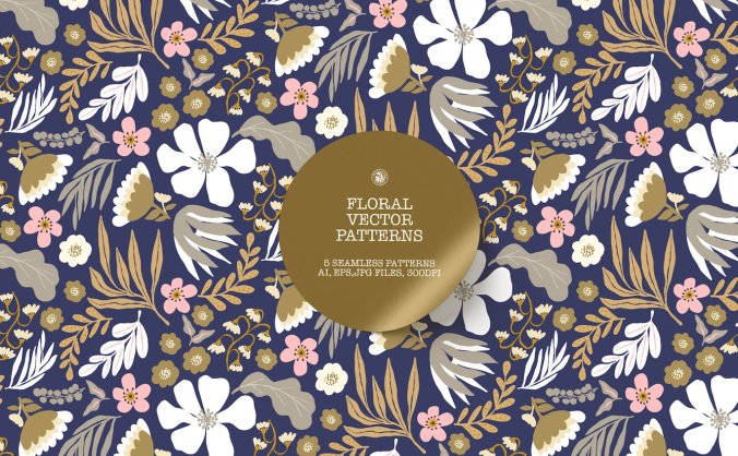 5款手绘花卉图案素材包(AI,EPS,JPG)