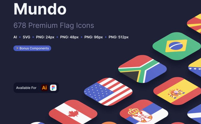 一套高品质完整的国旗矢量图标素材包