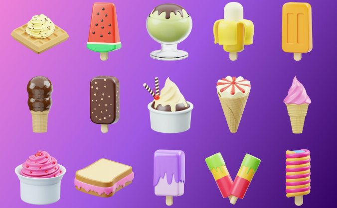风格非常可爱的冰淇淋3D图标素材包(PNG,obj,fbx)