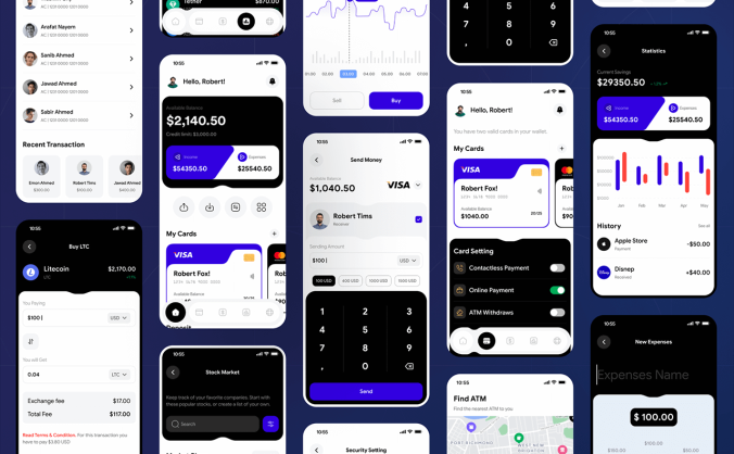 65个充满细节的紫色金融主题APP UI界面素材包