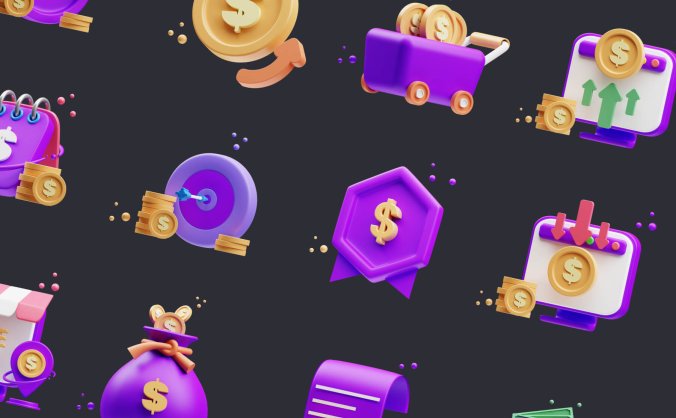 25个紫色高质量金融主题3D图标素材包