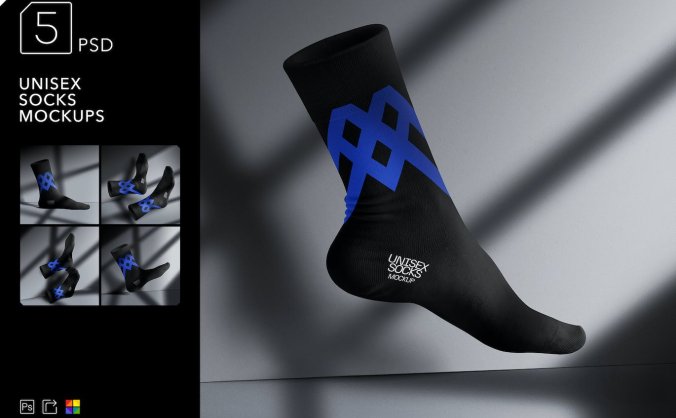 效果真实的黑色袜子PSD样机素材