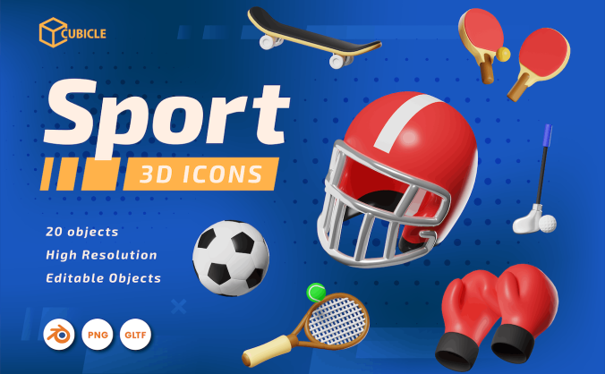 20个运动器材3D图标素材包（Blender）