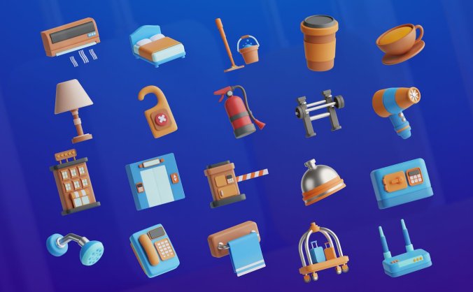 20个漂亮的木料材质3D酒店图标素材包(OBJ)