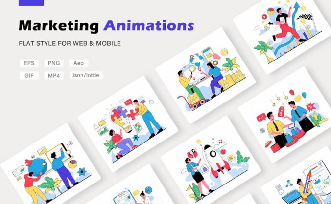 10个拥有概念创意的扁平数字营销动画插画素材包