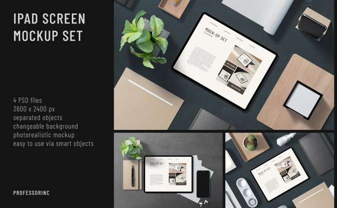 逼真顶视图iPad平板电脑样机素材包