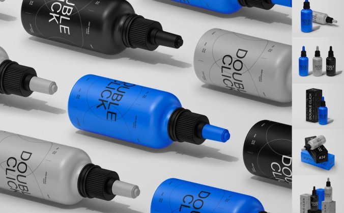 效果逼真的滴管瓶包装展示PSD样机素材包