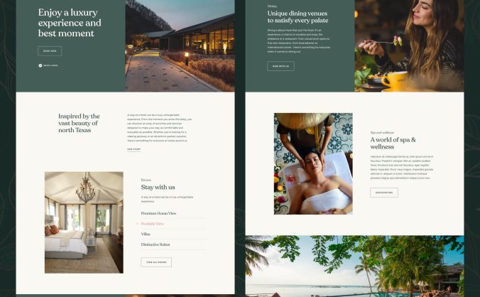 20个绿色优雅高级配色酒店度假村主题网站素材包（Figma）