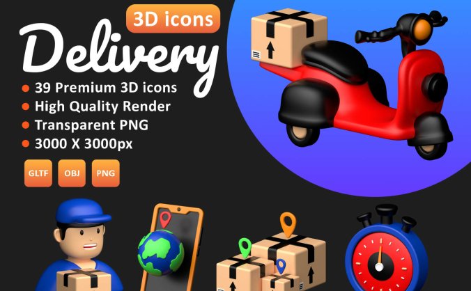 39个快递运输箱子元素3D图标素材包