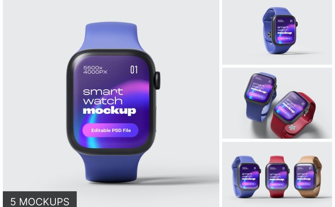 逼真的Apple Watch 8实物模型PSD样机素材