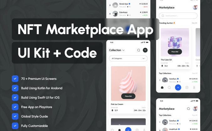 70多个NFT市场UI界面素材包+IOS和NFT_Android程序包