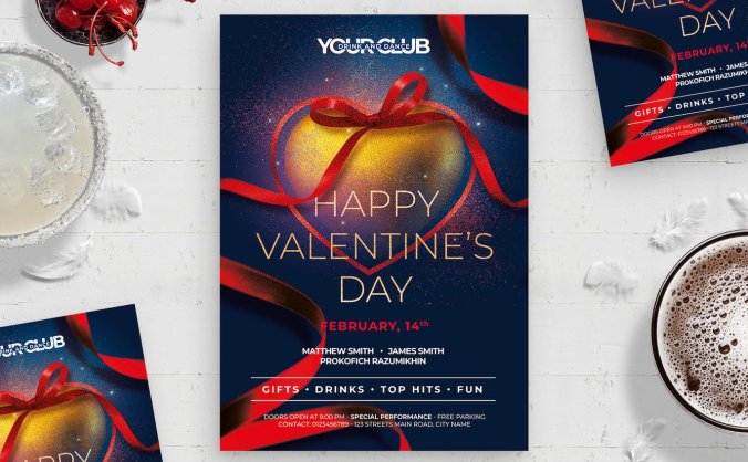 丝带爱心情人节活动海报传单PSD模板素材