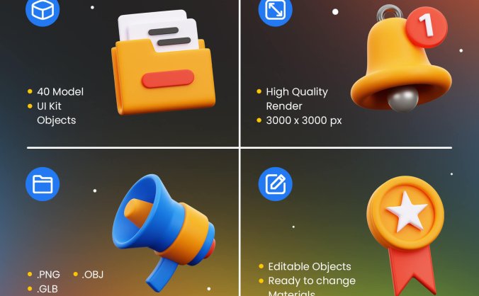 40个无特定主题的可爱3D图标素材包