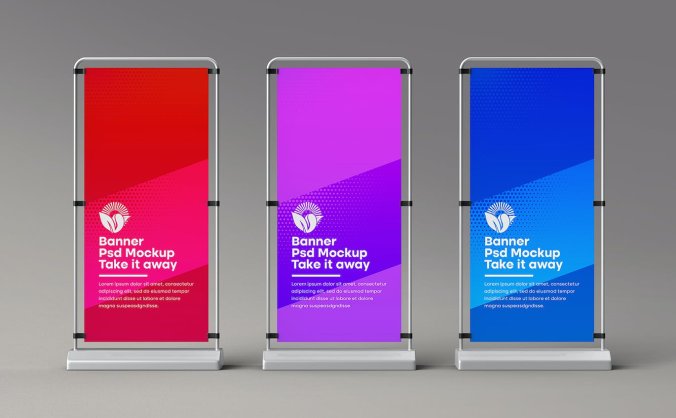 可以伸缩的易拉宝PSD样机素材包