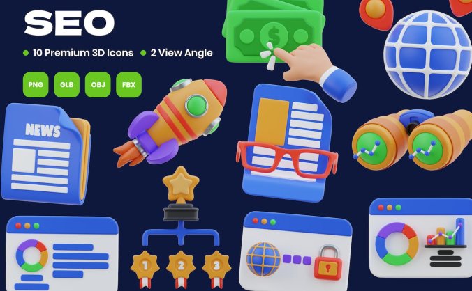 10个适用于SEO网站的3D图标素材包(FBX,OBJ)